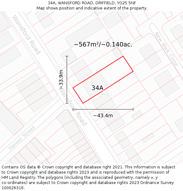34A, WANSFORD ROAD, DRIFFIELD, YO25 5NF: Plot and title map