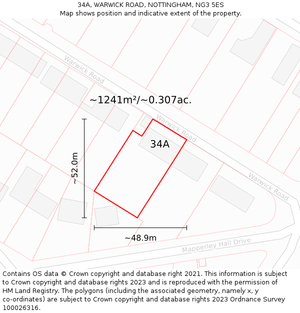 34A, WARWICK ROAD, NOTTINGHAM, NG3 5ES: Plot and title map