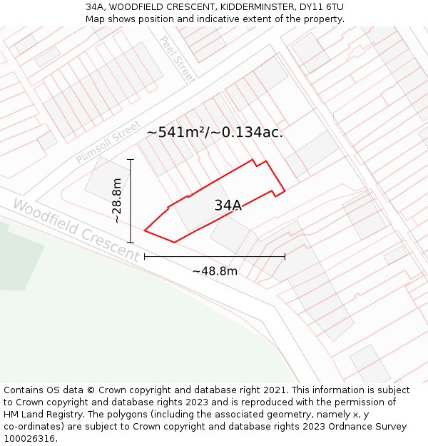 34A, WOODFIELD CRESCENT, KIDDERMINSTER, DY11 6TU: Plot and title map