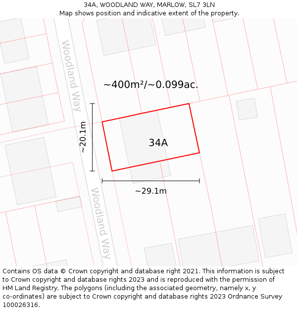 34A, WOODLAND WAY, MARLOW, SL7 3LN: Plot and title map