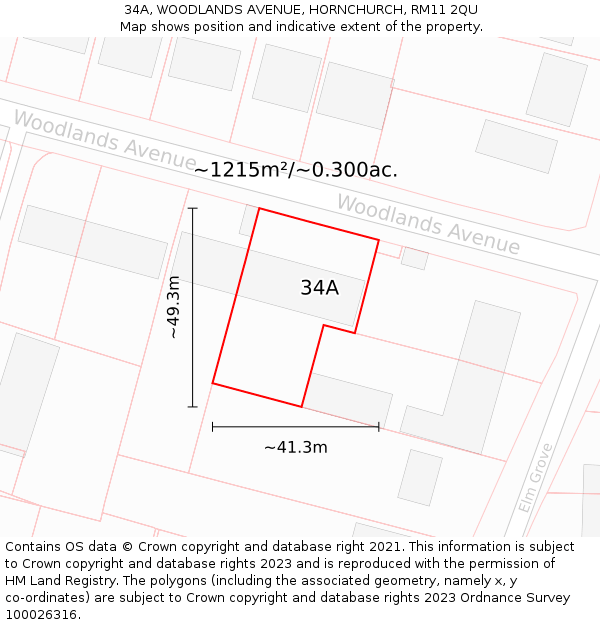 34A, WOODLANDS AVENUE, HORNCHURCH, RM11 2QU: Plot and title map