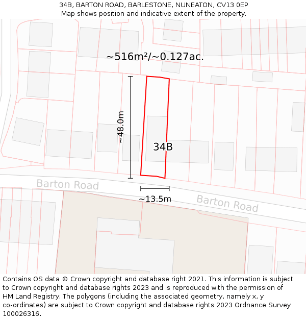 34B, BARTON ROAD, BARLESTONE, NUNEATON, CV13 0EP: Plot and title map