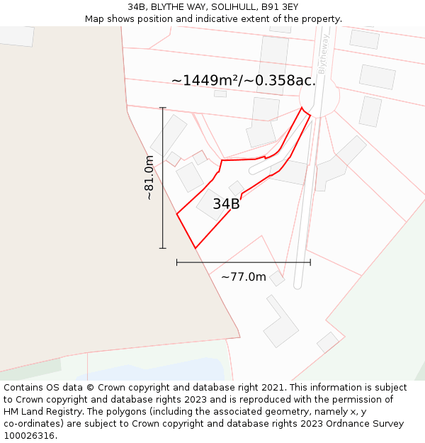34B, BLYTHE WAY, SOLIHULL, B91 3EY: Plot and title map