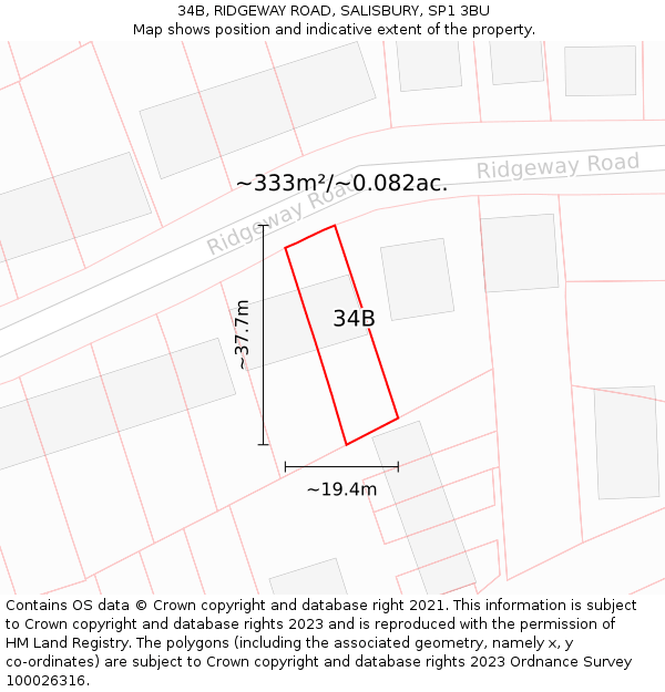 34B, RIDGEWAY ROAD, SALISBURY, SP1 3BU: Plot and title map