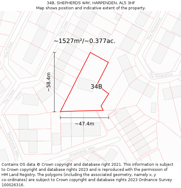 34B, SHEPHERDS WAY, HARPENDEN, AL5 3HF: Plot and title map
