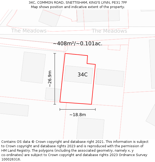 34C, COMMON ROAD, SNETTISHAM, KING'S LYNN, PE31 7PF: Plot and title map