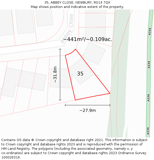 35, ABBEY CLOSE, NEWBURY, RG14 7QX: Plot and title map