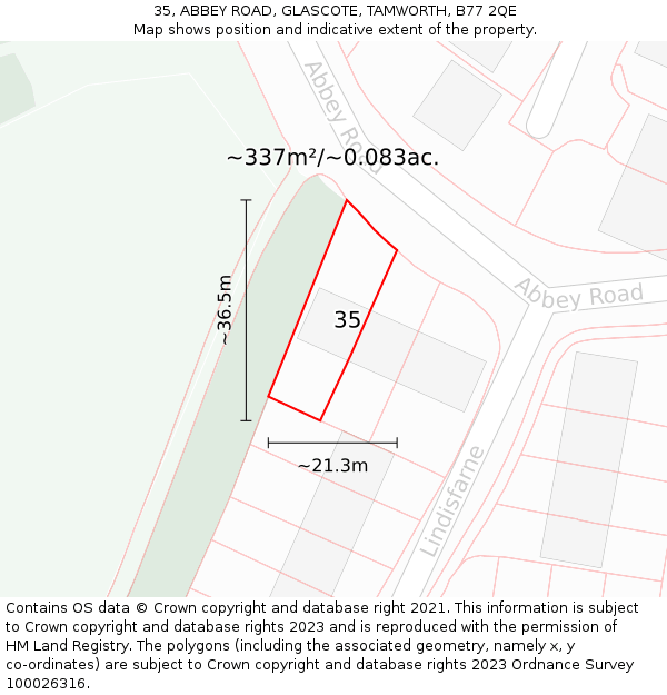 35, ABBEY ROAD, GLASCOTE, TAMWORTH, B77 2QE: Plot and title map