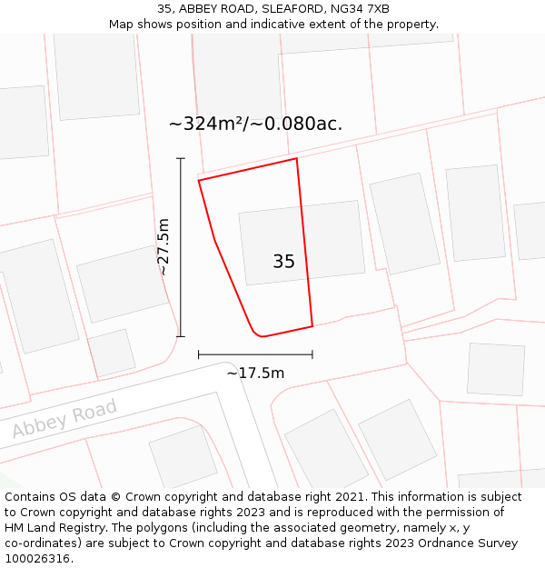 35, ABBEY ROAD, SLEAFORD, NG34 7XB: Plot and title map