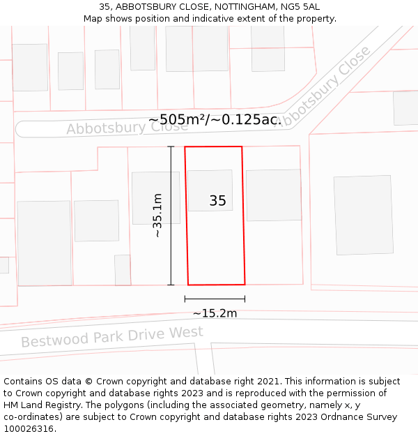 35, ABBOTSBURY CLOSE, NOTTINGHAM, NG5 5AL: Plot and title map