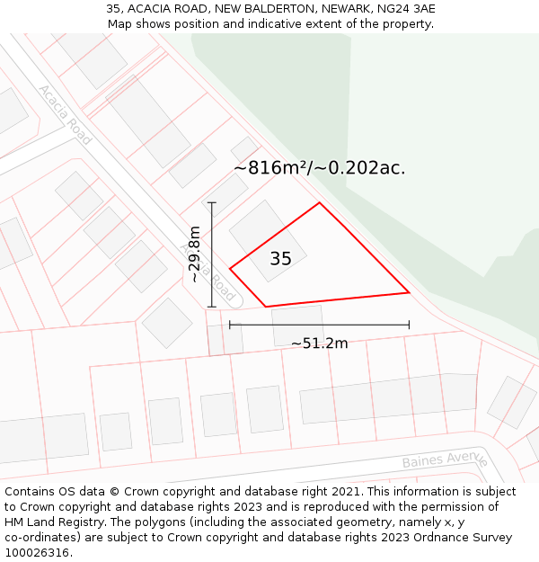 35, ACACIA ROAD, NEW BALDERTON, NEWARK, NG24 3AE: Plot and title map