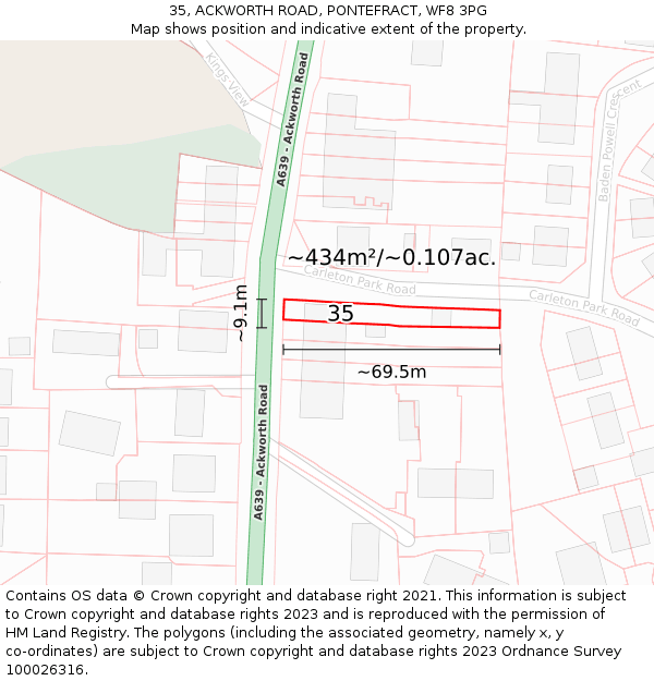 35, ACKWORTH ROAD, PONTEFRACT, WF8 3PG: Plot and title map