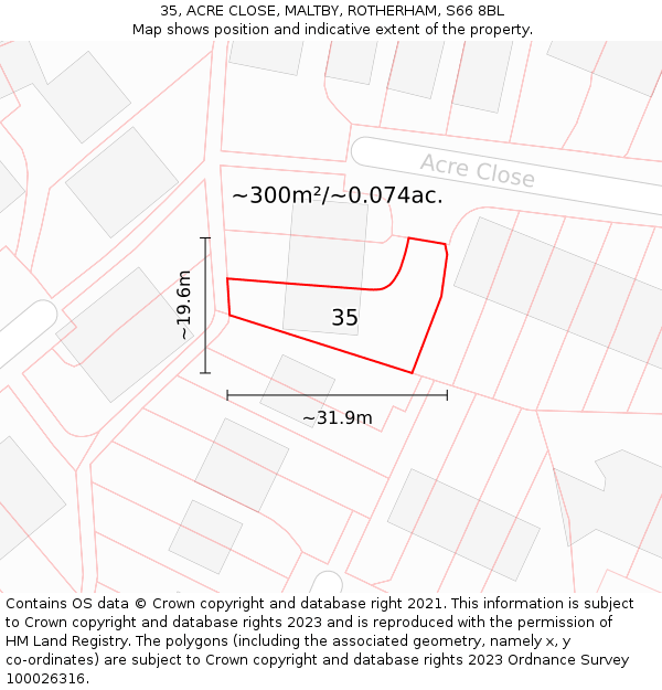 35, ACRE CLOSE, MALTBY, ROTHERHAM, S66 8BL: Plot and title map