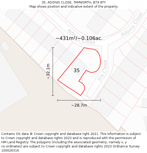 35, ADONIS CLOSE, TAMWORTH, B79 8TY: Plot and title map
