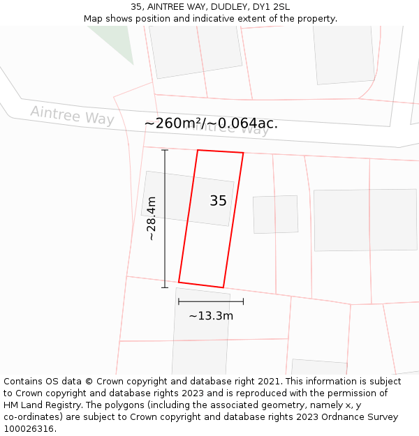 35, AINTREE WAY, DUDLEY, DY1 2SL: Plot and title map