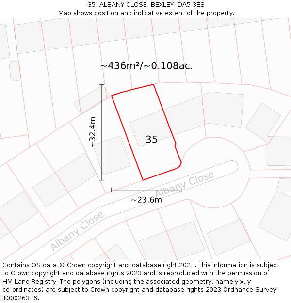 35, ALBANY CLOSE, BEXLEY, DA5 3ES: Plot and title map