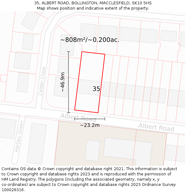 35, ALBERT ROAD, BOLLINGTON, MACCLESFIELD, SK10 5HS: Plot and title map