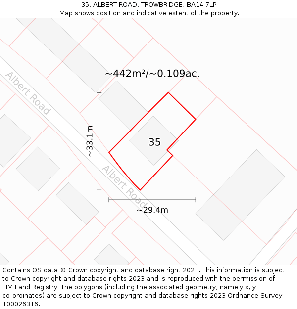 35, ALBERT ROAD, TROWBRIDGE, BA14 7LP: Plot and title map