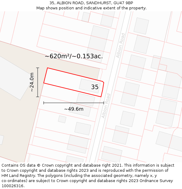 35, ALBION ROAD, SANDHURST, GU47 9BP: Plot and title map