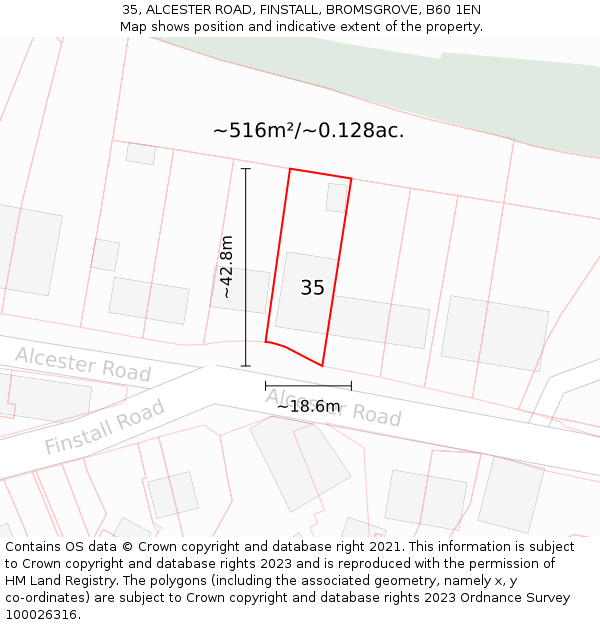 35, ALCESTER ROAD, FINSTALL, BROMSGROVE, B60 1EN: Plot and title map
