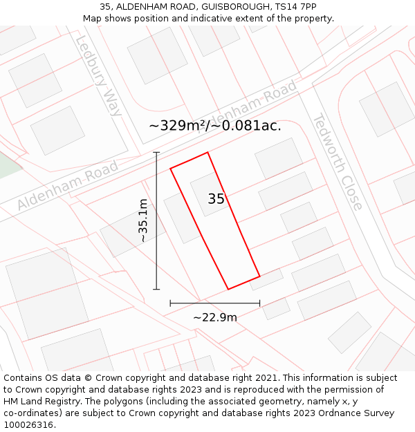 35, ALDENHAM ROAD, GUISBOROUGH, TS14 7PP: Plot and title map