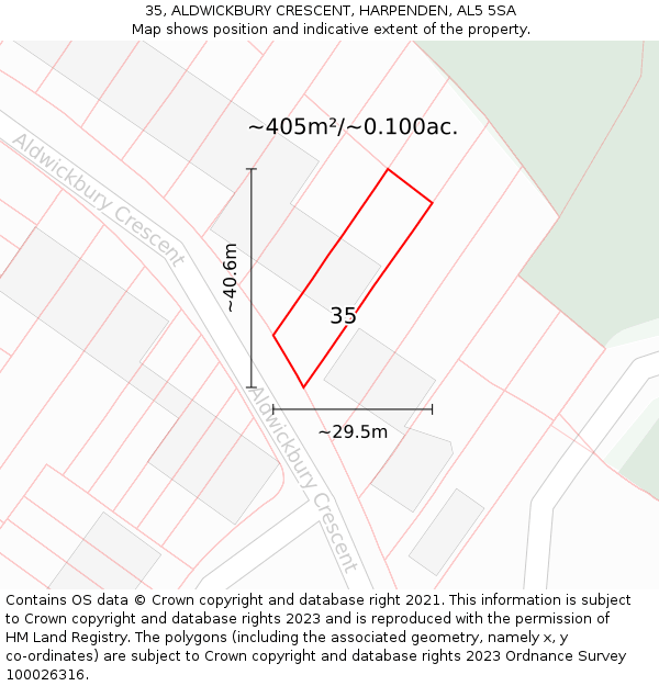 35, ALDWICKBURY CRESCENT, HARPENDEN, AL5 5SA: Plot and title map