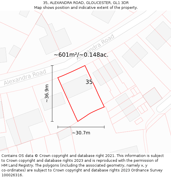 35, ALEXANDRA ROAD, GLOUCESTER, GL1 3DR: Plot and title map