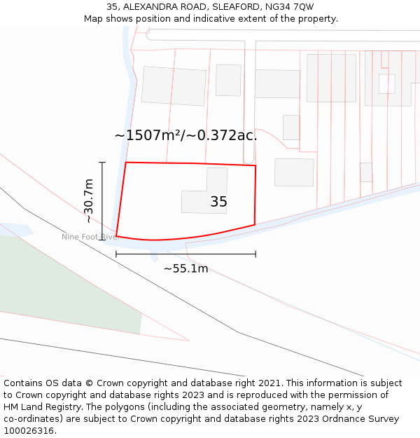 35, ALEXANDRA ROAD, SLEAFORD, NG34 7QW: Plot and title map
