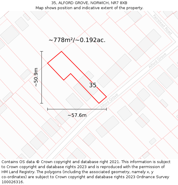 35, ALFORD GROVE, NORWICH, NR7 8XB: Plot and title map