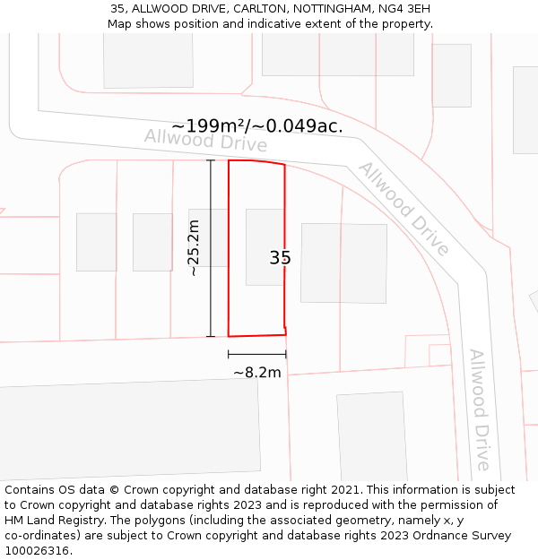 35, ALLWOOD DRIVE, CARLTON, NOTTINGHAM, NG4 3EH: Plot and title map