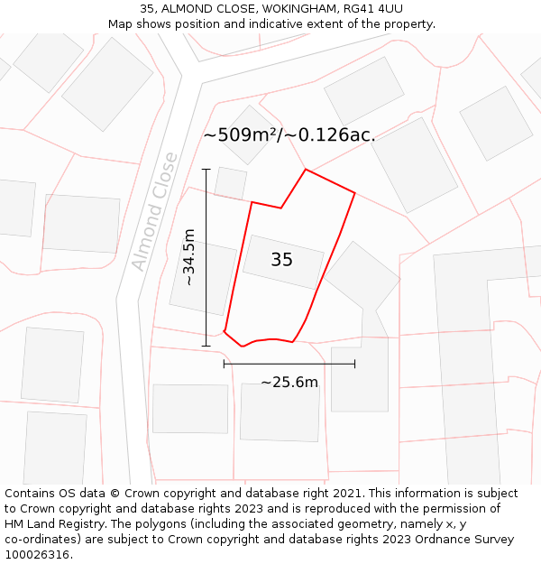 35, ALMOND CLOSE, WOKINGHAM, RG41 4UU: Plot and title map