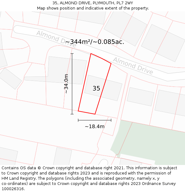 35, ALMOND DRIVE, PLYMOUTH, PL7 2WY: Plot and title map