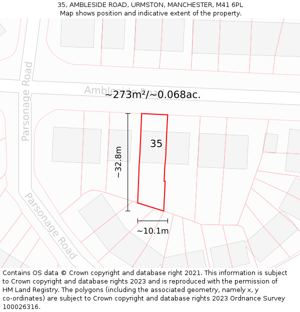 35, AMBLESIDE ROAD, URMSTON, MANCHESTER, M41 6PL: Plot and title map