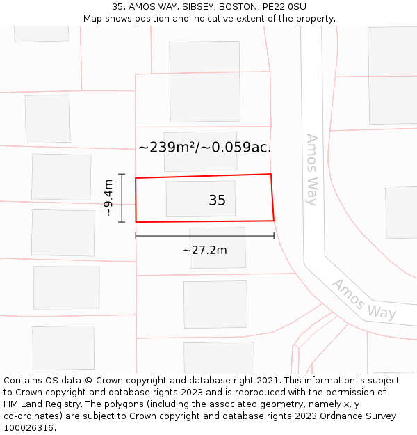 35, AMOS WAY, SIBSEY, BOSTON, PE22 0SU: Plot and title map