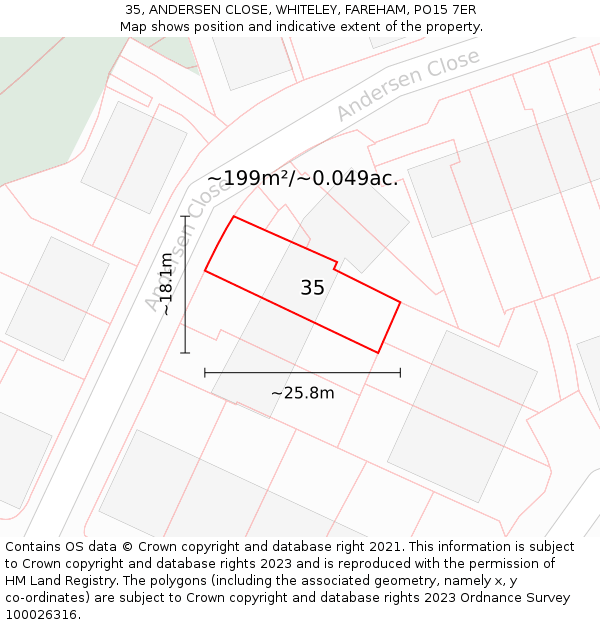 35, ANDERSEN CLOSE, WHITELEY, FAREHAM, PO15 7ER: Plot and title map