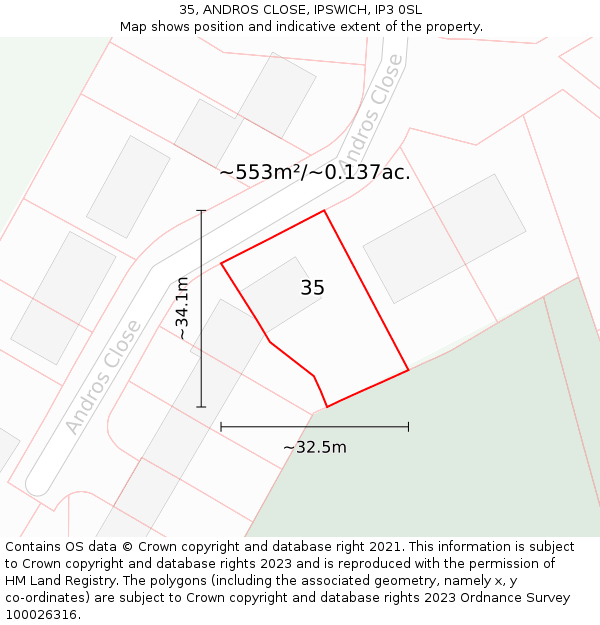 35, ANDROS CLOSE, IPSWICH, IP3 0SL: Plot and title map
