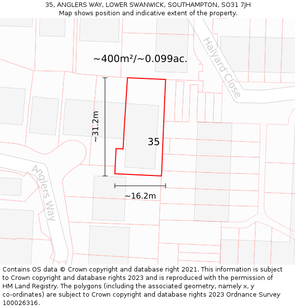 35, ANGLERS WAY, LOWER SWANWICK, SOUTHAMPTON, SO31 7JH: Plot and title map