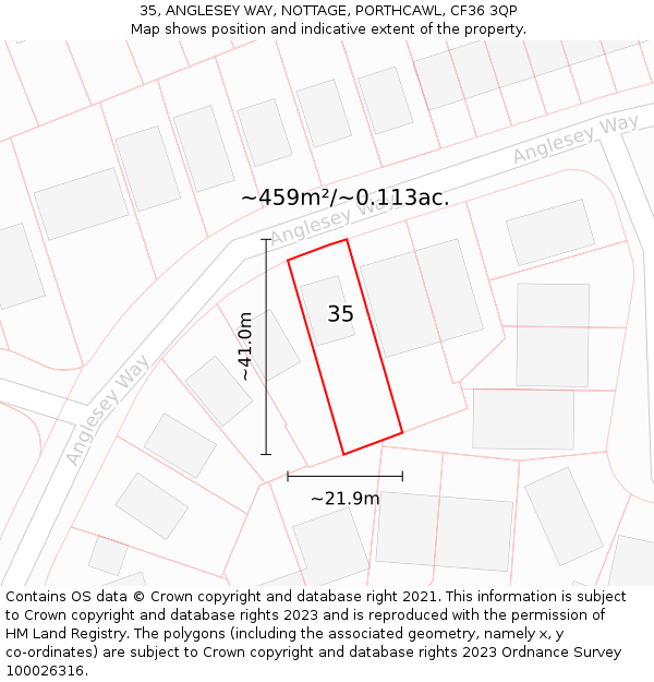 35, ANGLESEY WAY, NOTTAGE, PORTHCAWL, CF36 3QP: Plot and title map