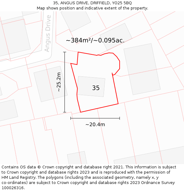 35, ANGUS DRIVE, DRIFFIELD, YO25 5BQ: Plot and title map