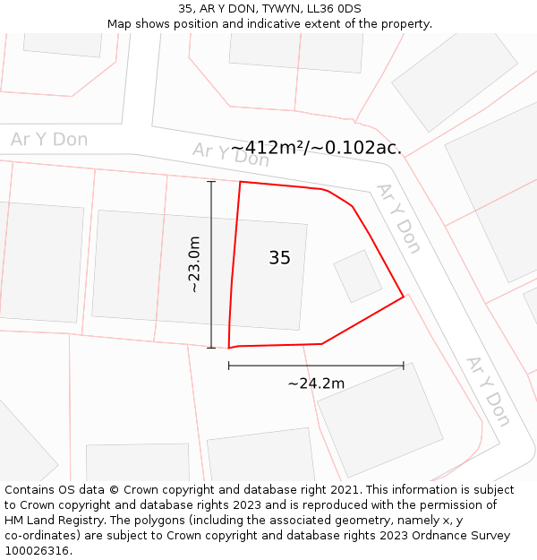 35, AR Y DON, TYWYN, LL36 0DS: Plot and title map