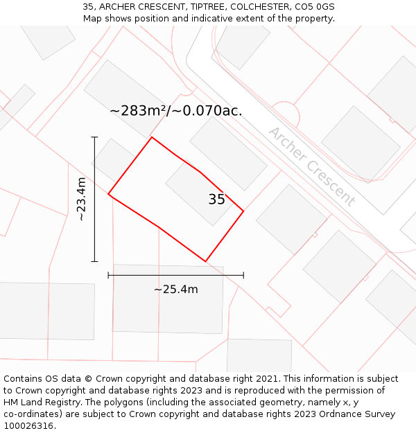 35, ARCHER CRESCENT, TIPTREE, COLCHESTER, CO5 0GS: Plot and title map