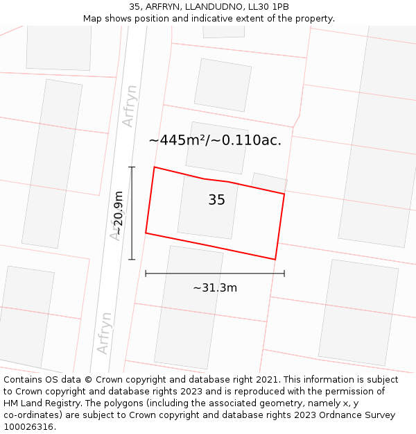 35, ARFRYN, LLANDUDNO, LL30 1PB: Plot and title map