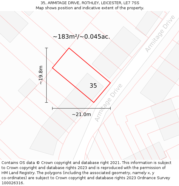 35, ARMITAGE DRIVE, ROTHLEY, LEICESTER, LE7 7SS: Plot and title map