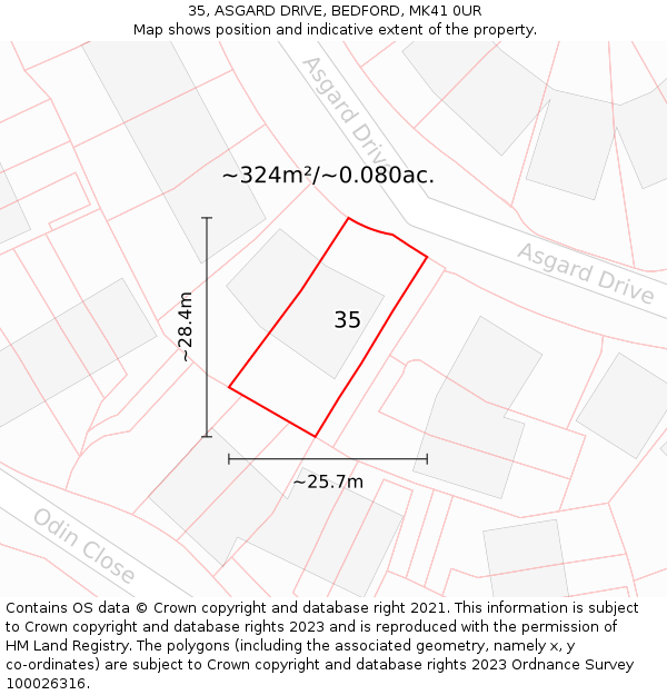 35, ASGARD DRIVE, BEDFORD, MK41 0UR: Plot and title map