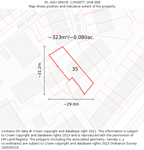 35, ASH GROVE, CONSETT, DH8 6EB: Plot and title map