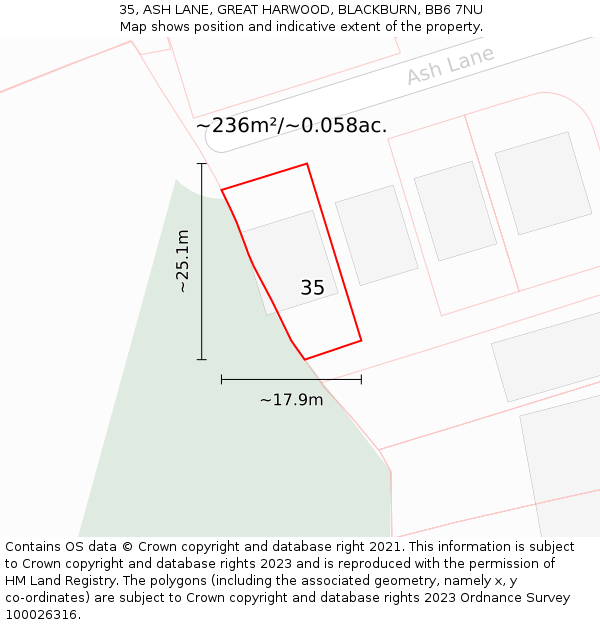 35, ASH LANE, GREAT HARWOOD, BLACKBURN, BB6 7NU: Plot and title map