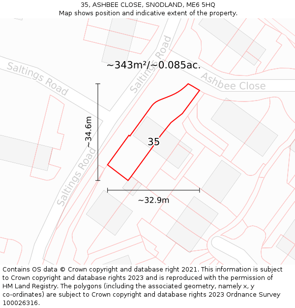 35, ASHBEE CLOSE, SNODLAND, ME6 5HQ: Plot and title map