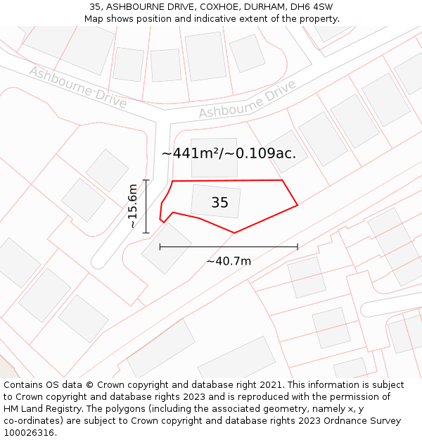 35, ASHBOURNE DRIVE, COXHOE, DURHAM, DH6 4SW: Plot and title map