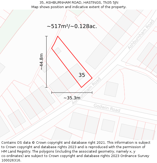 35, ASHBURNHAM ROAD, HASTINGS, TN35 5JN: Plot and title map
