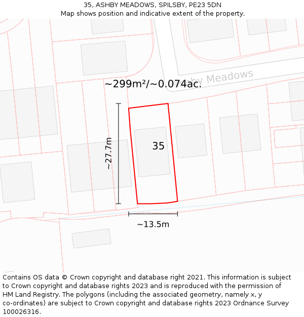35, ASHBY MEADOWS, SPILSBY, PE23 5DN: Plot and title map